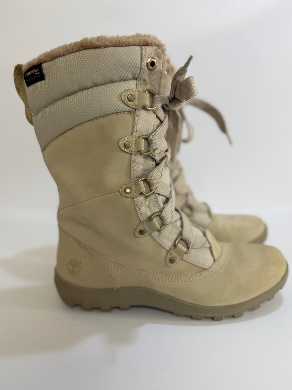 Timberland Women’s Faux Fur Insulated Waterproof Winter Boots Beige Size 9.5